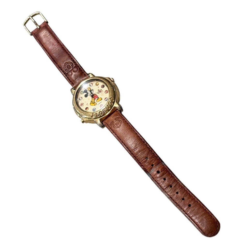 Lorus Disney Mickey Mouse World Flags Watch Gold Tone Vintage Quartz For Parts